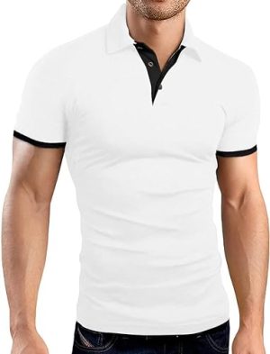 Mens Short Long Sleeve Polo Shirts Casual Slim Fit Cotton Shirts